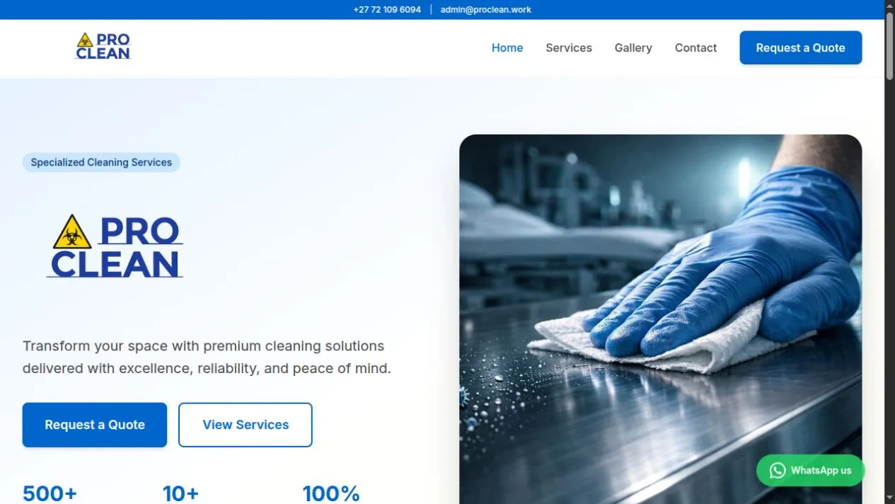 ProClean website homepage